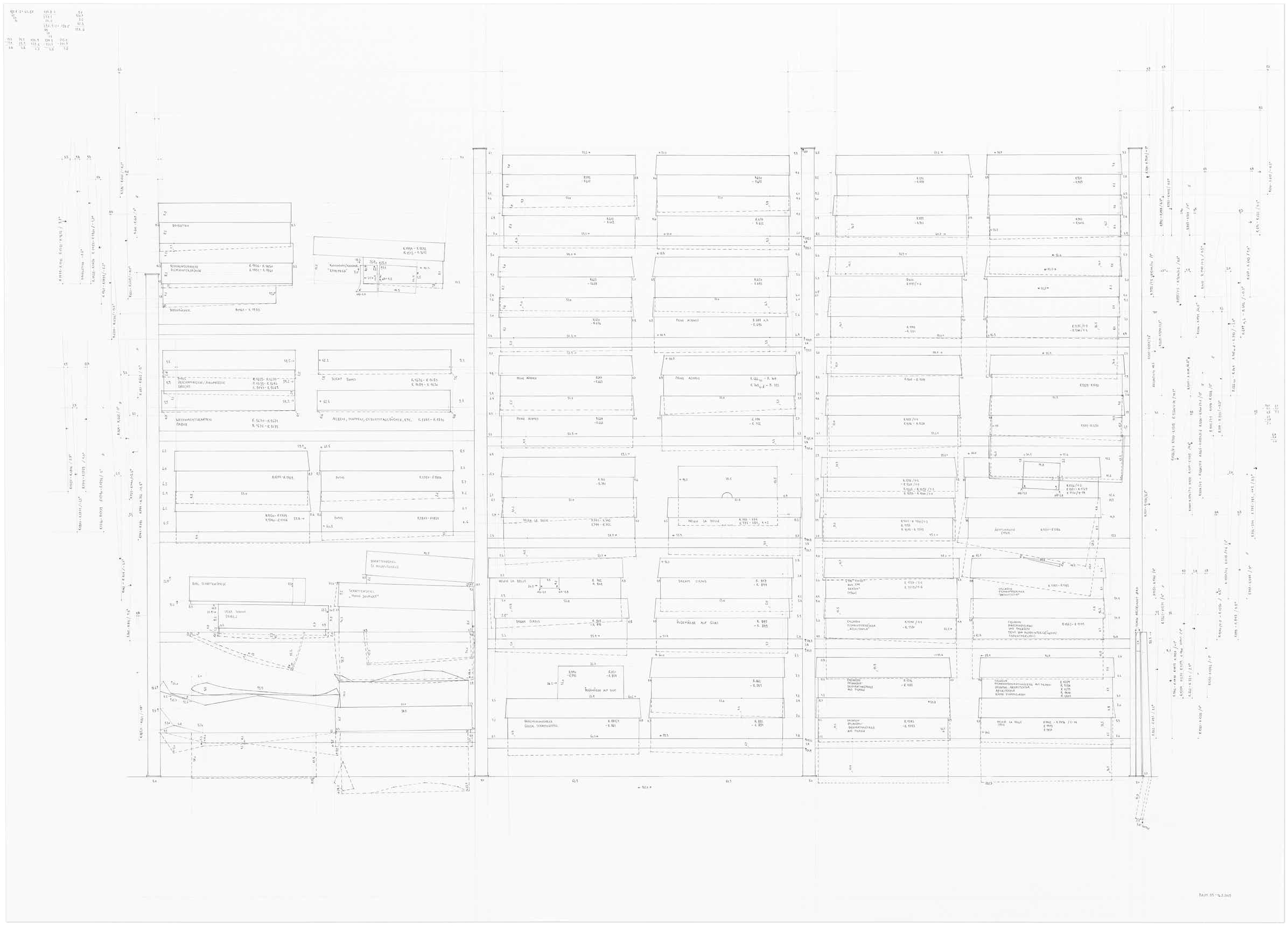 Pencil drawing of the series »Depot« [Storage] by Herbert Stattler.