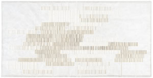 Paper object of the series »Sup.Supri.Suprema, Family« by Herbert Stattler: Untitled (Sup.Supri.Suprema, Familie), 2006, paper / Finnish woodpulp board / beeswax / gouache / linen, 197 x 100 cm