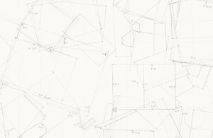 Detailed large-scale pencil drawing by Herbert Stattler showing a top-down cartographic mapping of a desk surface with outlines of office objects and personal items.